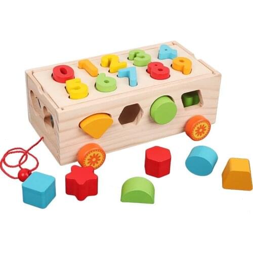 Baby Wooden Box Building Blocks Montessori Match Learning Educational Toys 17 Holes puzzle Digital Geometric Shape Trailer Gifts