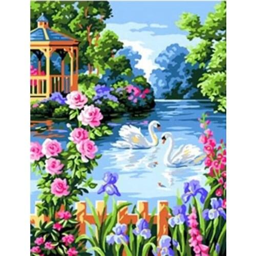 DIY Digital Painting By Numbers Package Swan Garden oil painting mural Kits Coloring Wall Art Picture Gift frameless