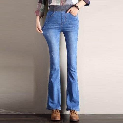Super Elastic Waist Jeans Flare Pants Women New Large Size 26-34 Spring Autumn Stretch Denim Pants Vintage Bell-Bottom Trousers