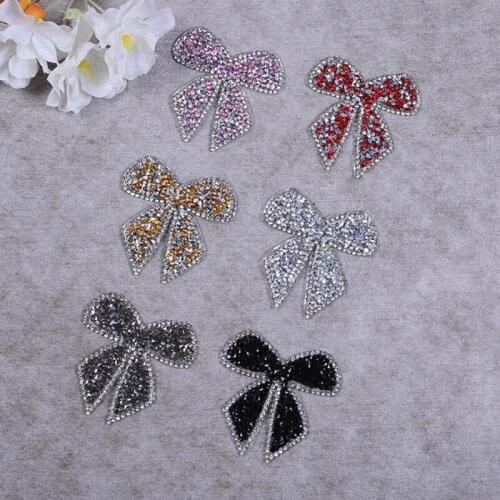 Crystal Handmade Rhineston beaded love bow tie Patches Iron Sew on sequined patch for clothing beading Applique