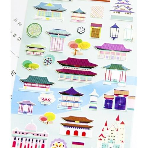 Cute vintage Oriental architecture paper sticker scrapbooking stationery photo album planner DIY decorative die cut stickers