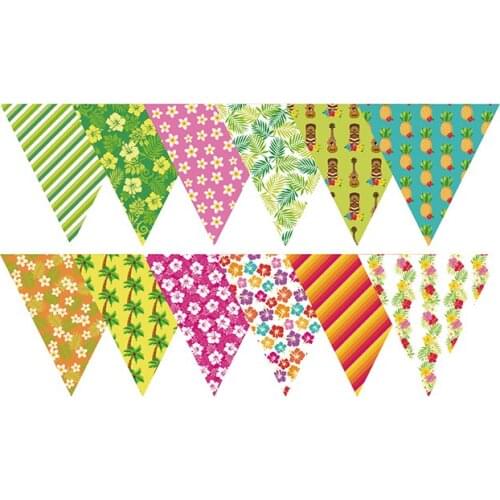 Summer Beach Hawaii Party Decorations Triangles Tropical Plant Banners Hanging Bunting Beach Party Favors Supplies