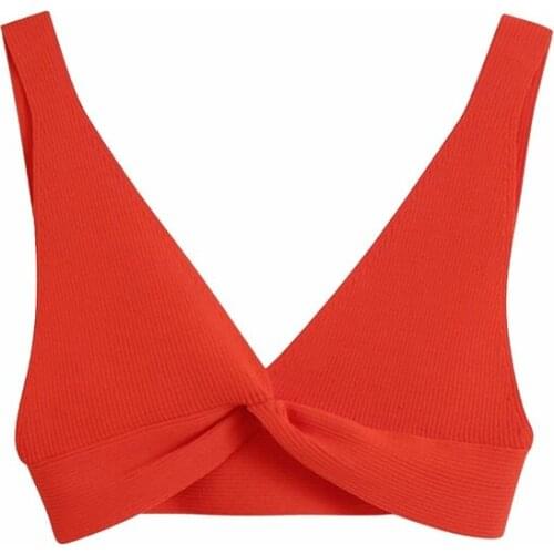 MESTTRAF Women 2021 Fashion Solid Color Ribbed Knit Crop Tank Tops Vintage V Neck Wide Straps Sling Streetwear