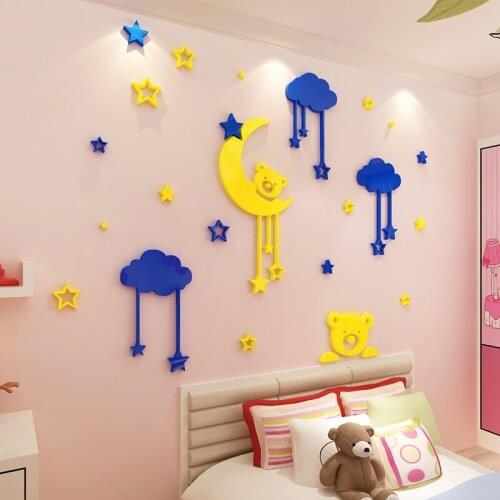 Cute cartoon Star moon 3d wall stickers for Kids Rooms Baby Bedroom kindergarten Wall decoration Creative DIY Wall Art Sticker