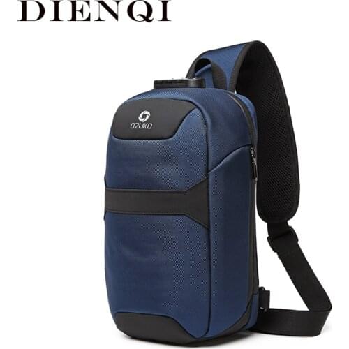 DIENQI Multifunction Crossbody Bags Simple Purse For Men Short Trip Waterproof Sling Bag Password Lock USB Charging Shoulder Bag