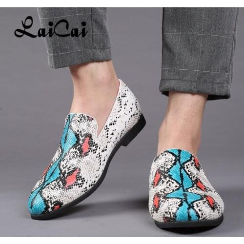 Fashionable New Snake Pattern Breathable Mens Slip-on Shoes Casual Walking plus Size Trend Party Contemporary Men Leather Shoes