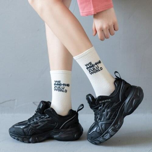 Text Print Socks Womens Autumn Preppy Style Trendyol Fashion Cotton Korean Style Man Pair Slouch White Sports Socks Hip Hop