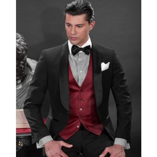 2017 Latest Coat Pant Designs Italian Black Men Suit Prom Slim Fit Tuxedo 3 Piece Blazer Custom Groom Party Style Suits Vestidos