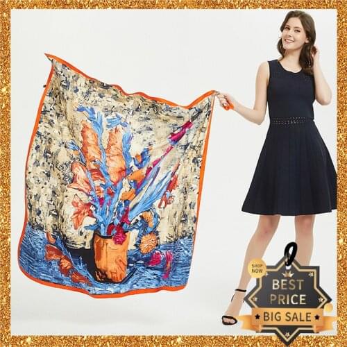 2020 New Print Women Big Scarf 130cm Square Pashmina Twill Silk Feeling Ladies Kerchief Luxury Scarves Hijab Fashion Shawl Wrap