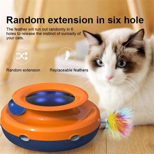 Newest Cat Interactive Toy Kitten Tracks Plate Automatic Amusement Ball Training LED Disc Puzzle with Feathers Pet Supplies
