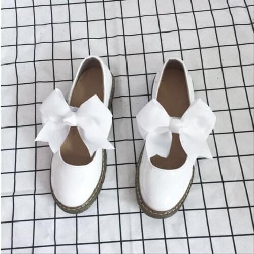 Summer new round PU shoes Mori girl Japanese Sweet Lolita Shoes low white / black Kawaii Girl Tea Party Student Shoes