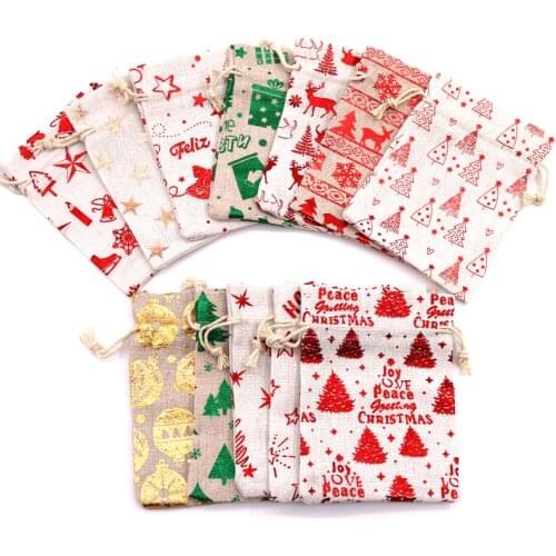 Wholesale 50Pcs Christmas Cotton Bag 10x14 13x18cm Candy Bracelet Gifts Jewelry Packaging Bags Linen Drawstring Gift Bag Pouches