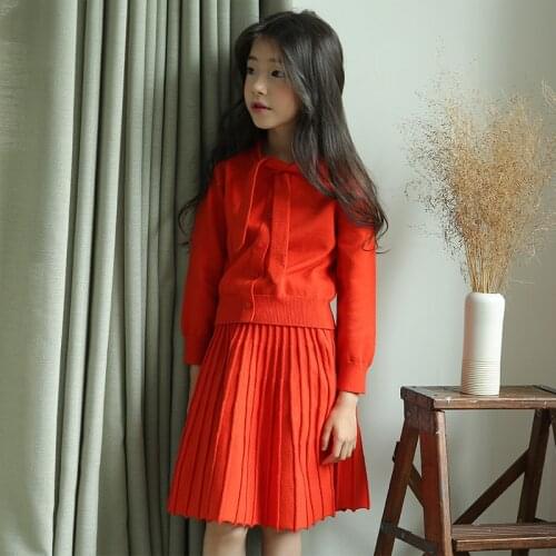 2020 New Children Autumn Set Rabbit Velvet Girls Clothes Set Two Pieces Set Orange Baby Suit Sweater+skirt Big Elastic,#3422