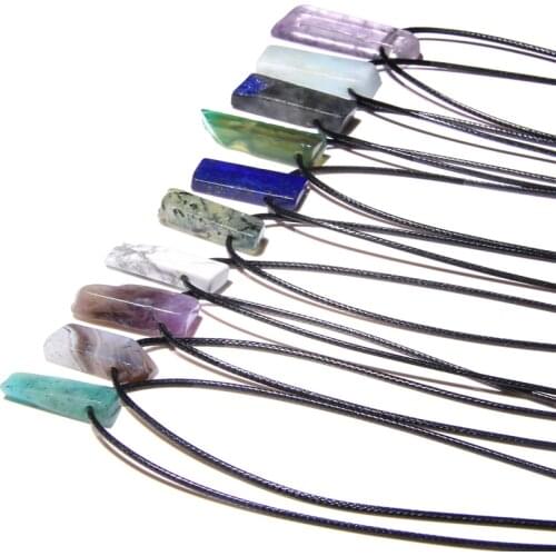 Natural Stone Slice Point Beads Necklace Raw Aquamarines Amethysts Turquoises Pendant Necklace for Women Men Jewelry Gifts