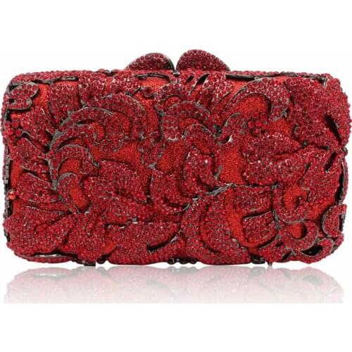 Luxury Hollow Out Crystal Floral Diamond Evening Clutch Bag Crystal Wedding Purse and Handbag Exquisite Chain Shoulder Bags
