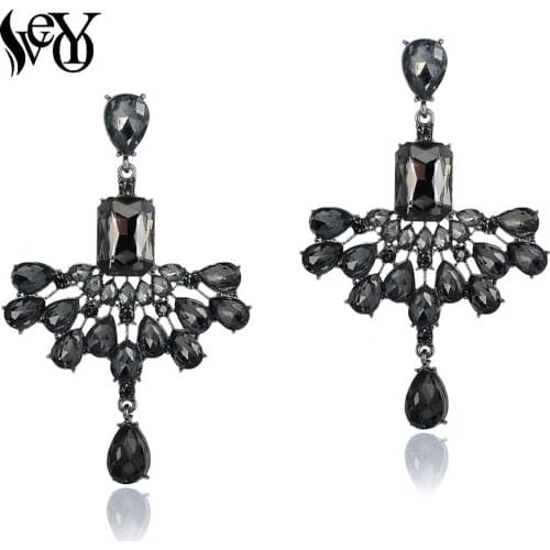 VEYO Gray Crystal Dangle Earings Luxury Retro Earrings for Women Vintage Fan shape Drop Earings Fashion Jewelry Pendientes Gift