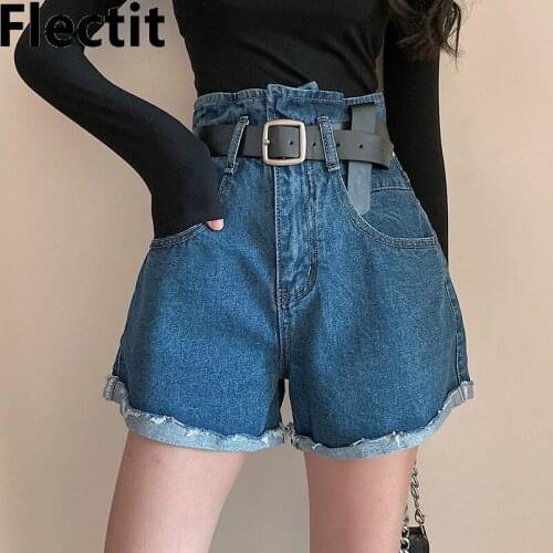 Flectit PaperBag Denim Shorts Ultra High Waist Jean Shorts Women Student Girl Summer 2021 Casual Streetwear