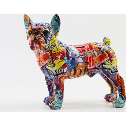 Nordic Street Art Painting Graffiti French Bulldog Creative Resin Crafts Home Gift Wine Cabinet Office Decor Action Figure