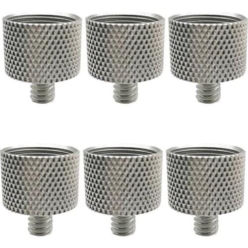 6 Pcs 5/8 Inch Female to 1/4 Inch Male Threaded Screws Microphone Screw Adapter for Mic Microphone Stand Clamp (Silver)