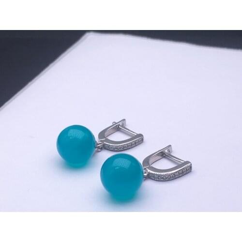 CSJ Elegant 100% Natural Amazonite Round good Earrings 925 Sterling Silver Fine Jewelry Women Lady Wedding Engagment Party gift