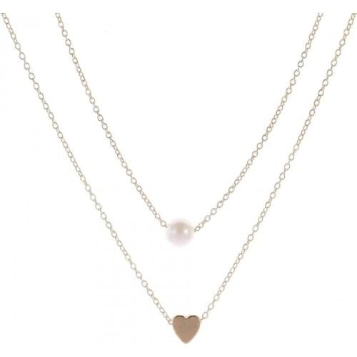 2020 Fashion Korean Necklace New Temperament Personality Wild Pearl Love Double Necklace Women Wholesale Girls Pendant