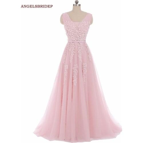 Angelsbridep Straps Long Evening Party Gowns Formal Tulle Applique Floor-length Vestidos de festa Formal Prom Celebrity Gowns