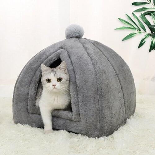 Winter Warm Pet Cat Cave Bed House Foldable Dog Beds Non-slip Bottom Pet Beds Tent Soft Cats Litter Nest Puppy Dog Kennel