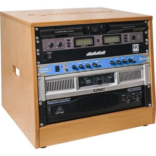Sound Town DIY Slanted 8U Studio Rack, Plywood, Golden Oak, Rubber Feet, Casters (SDRK-8T)