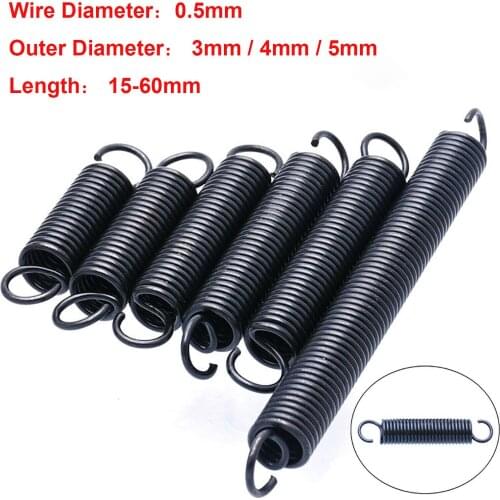 10Pcs 0.5mm Wire Diameter Tension Spring With Open Hook Extension Spring Pullback Spring Outer Diameter 3/4/5mm Length 15-60mm