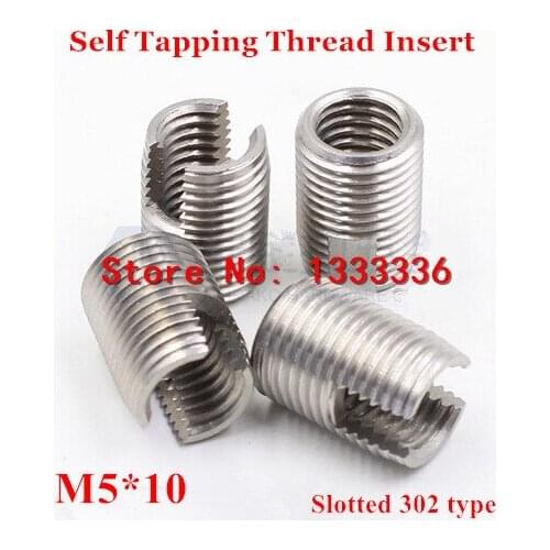 20pcs M5*0.8*10 (L) Self Tapping Thread Insert, 302 Slotted Type Stainless steel Screw Bushing M5 Wire Thread Repair Insert