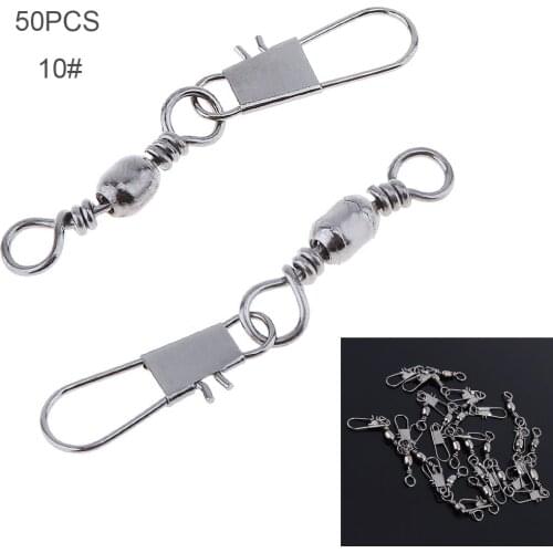 50pcs/lot Mini 10# Mixture Stainless Steel Fishing Swivel Snap Ball Bearing Lock Rolling Swivel Connector