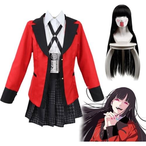 Anime Kakegurui Jabami Yumeko Cosplay Costumes Uniform Compulsive Gambler Uniforms Wigs Suit Halloween Woman Party Costume