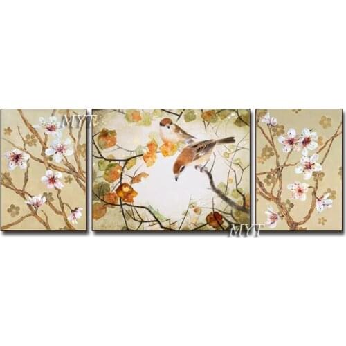 Free Shipping Bird On Flower Tree Wall Art Hand-painted Abstract Oil Painting on Canvas Abstract Oil Painting for Living Room
