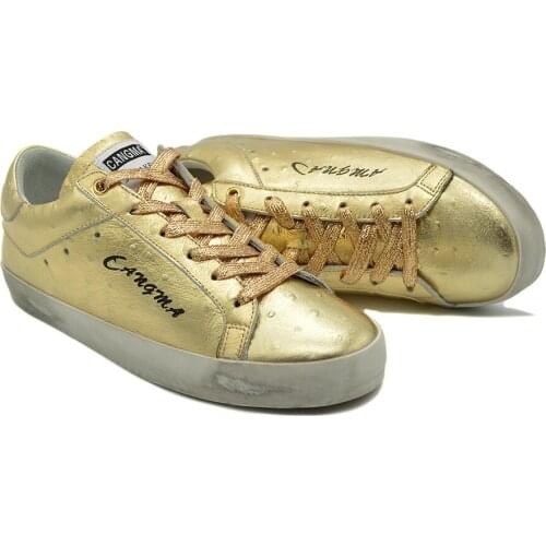CANGMA Luxury Brand Men Shoes Platform Sneakers Gold Patent Genuine Leather Shoes Golden Designer Sneaker