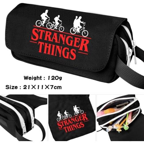 Anime Pencil Case Black Cartoon Make up Cosmetic Bag Student Stationery Multi-function flip Bags