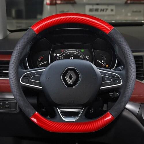 For Renault Scenic 1 2 3 4 Grand Scenic Megane Car Steering Wheel Cover Genuine Leather + Carbon Fiber Auto Accessories