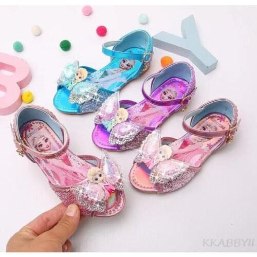 Girls Kids Summer Crystal Sandals Disney Frozen Princess Shoes Princess Elsa Cosplay Party Dance Shoes