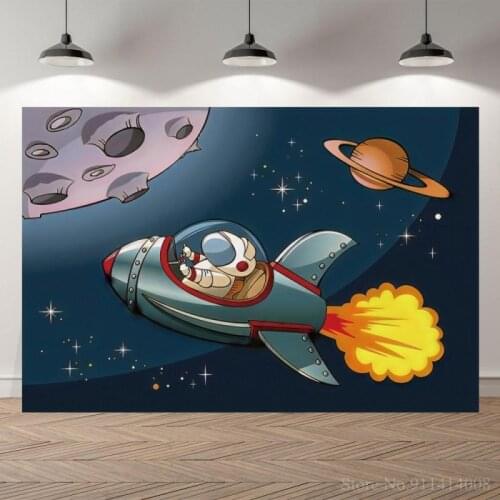 Spacecraft Traveling In Space Photo Backgrounds Adventure Theme Party Boy Birthday Cartoon Backdrops For Party Room Decor Photo