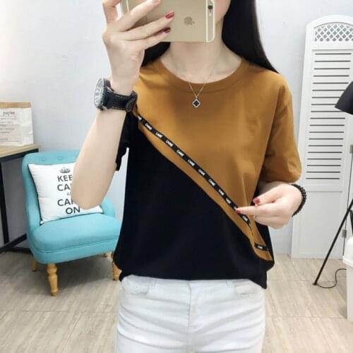 GGRIGHT Summer Tops For Women 2019 Short Sleeve Cotton Tshirt Korean Style Tee Shirt Femme Patchwork T-shirt Camisetas Mujer