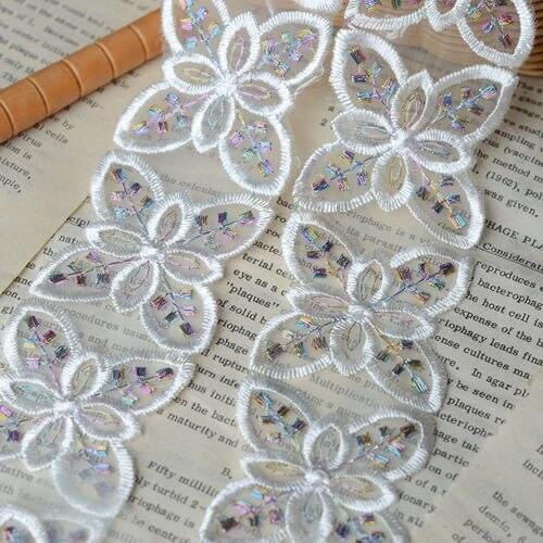 Hot sale Lace accessories Good quality organza four petals embroidery lace 5 cm wide