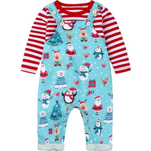 Baby Girl Clothes Newborn 2 pieces Sets Girls Red Stripe Tops Christmas Suit Overalls Long Sleeve Cotton Romper Snowman Pants
