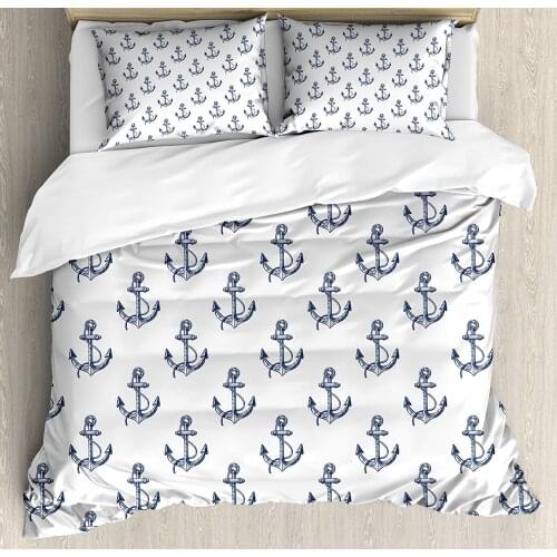 Anchor Duvet Cover Set Hand Drawn Style Anchors Sailing Cruise Trip Theme Summer Vacation Sketch Art Decorative 3 Piece Bedding