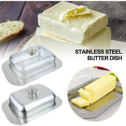 Butter Box Sealing Dish stainless steel food container with lid rectangle Cheese Storage Tray Plate Container For Kitchen