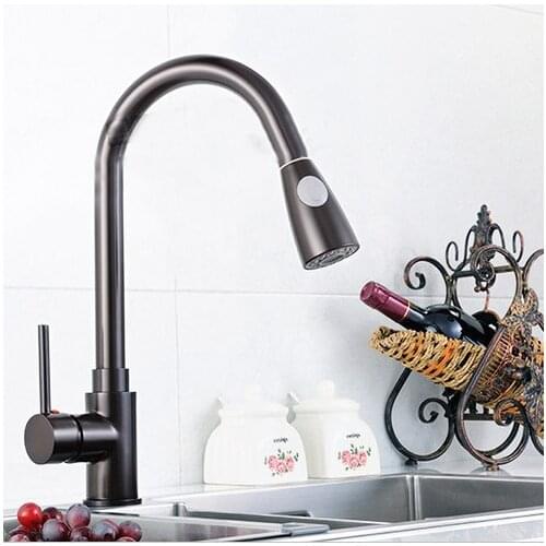 L16087 Deck Mounted Black Color Hot and Cold Water Brass Material of High Quality Pull Out Kitchen Faucet