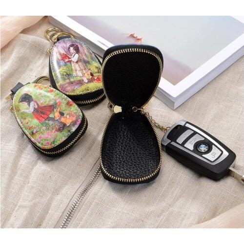 Fashion painted Design key bag Leather Car Key Wallets household car key chain holster new leather pouch Maid Key Organizer