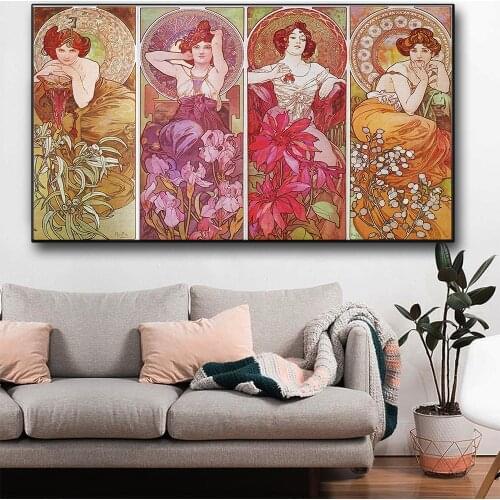 Mucha 4PCS Beauty Diamond Embroidery Jewelry Cross Stitch Diamond painting Art Craft Full Square Rhinestone 5d Home Decor Gift