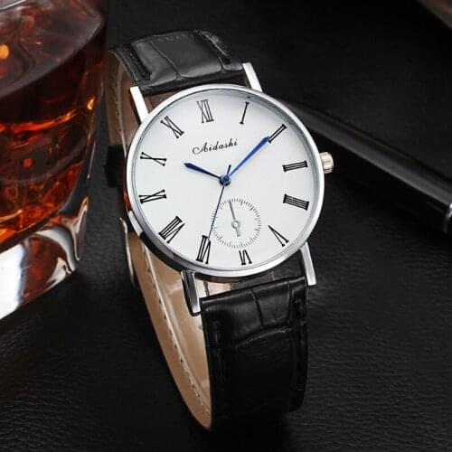 Blue Glass A Leather Belt Men Watch Roman Digital Women Watch