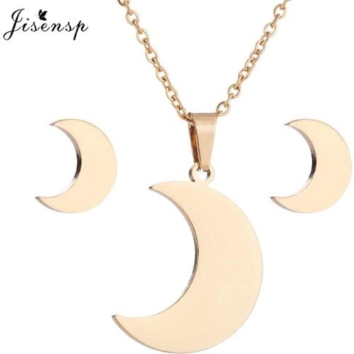 Jisensp 2019 New Arrival Moon Stainless Steel Jewelry Sets Meniscus Charm Necklace Earrings Fashion Jewelry for Women Party Gift