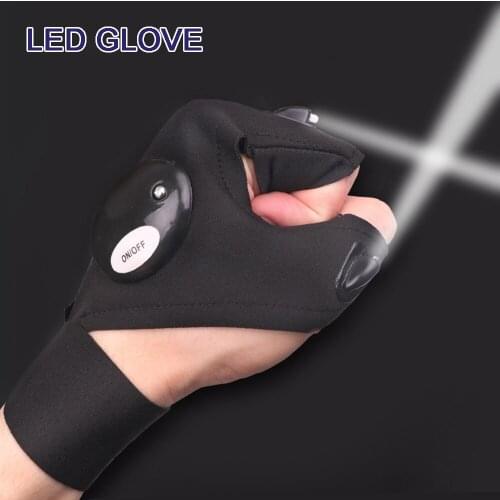 Night Light Waterproof Fishing Gloves Led glove Flashlight Outdoor Gear Cycling Practical Durable Fingerless Hunting Rescue Tool