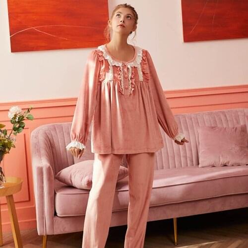 Pajamas Winter Velvet Pijamad Women Princess Palace Retro Sleepwear Pj Sets for Girl Warm Sleepwear Lady Set